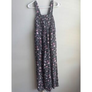 LOFT Navy Blue Floral Smocked Wide Leg Jumpsuit Women XS